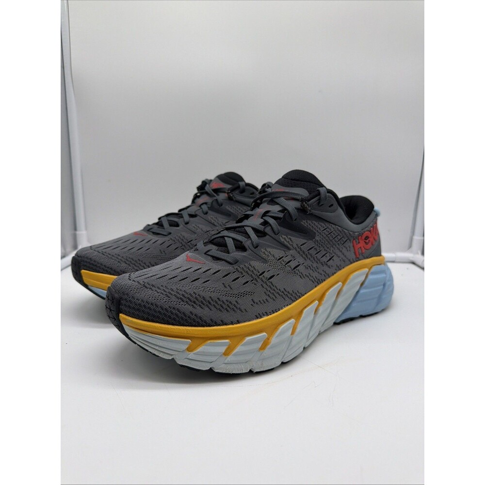 Hoka One One Gaviota 4 Mens Size 9.5D Gray Yellow Running Walking Shoes Sneakers